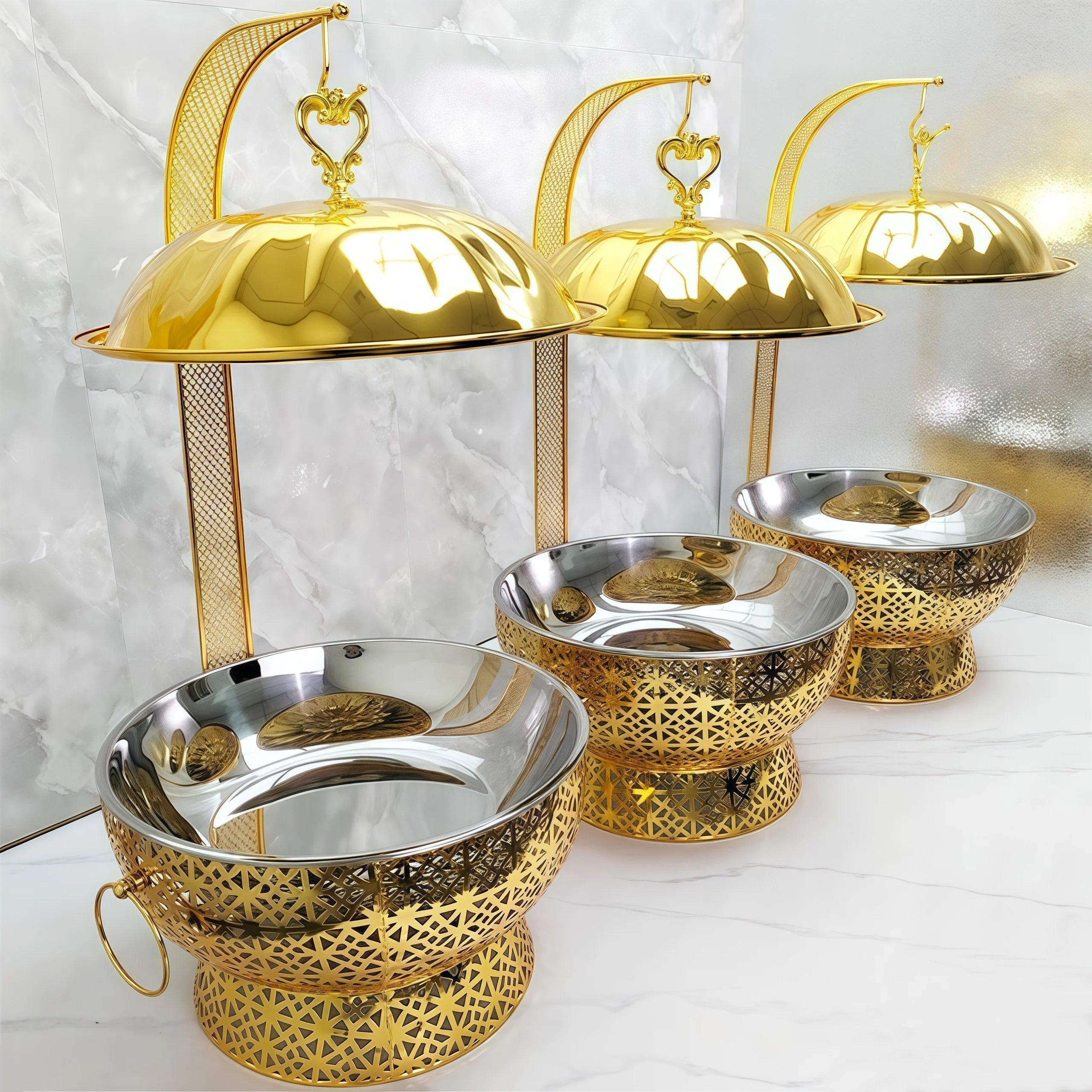 8.0L Stainless Steel Food Warmer for Hotels Weddings Banquets Chafing Dish Gold Buffet Alcohol Heating for Restaurants