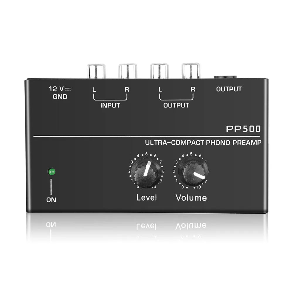 Audio Amplifier Phono Preamp Pre Amp Preamplifier with Level Volume Control RCA Input Output 1/4" TRS Output for Turntable