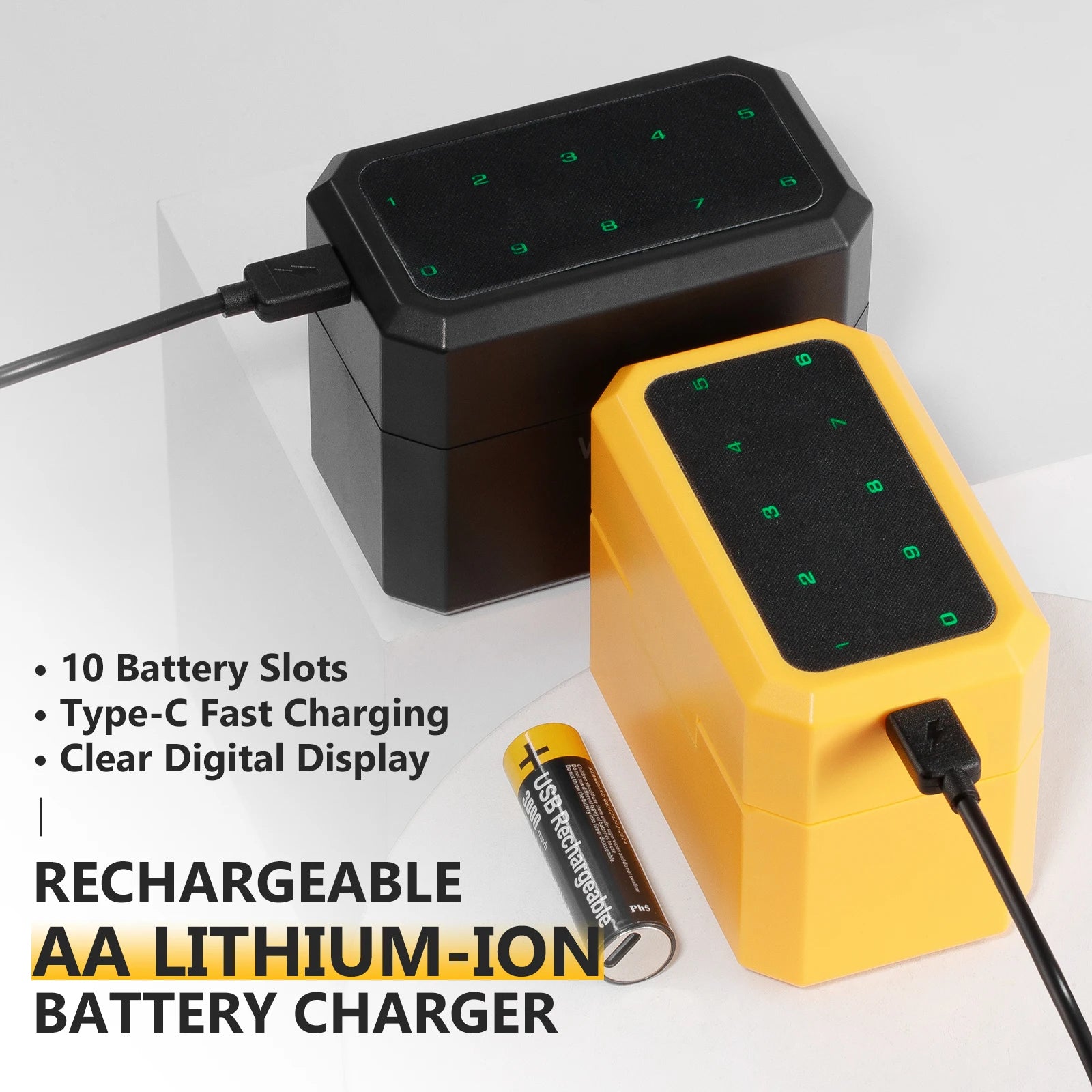 VOLTCORE 1.5V AA Rechargeable Batteries Cylinder Li-ion Batteries and Intelligent Charger with Charging Indicator