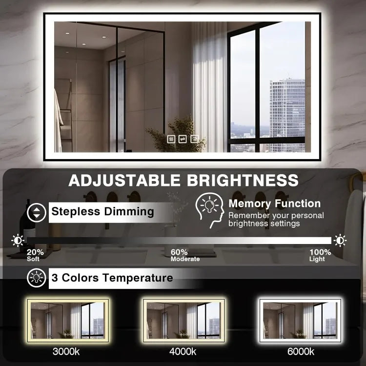 High-Quality Right Angle Black Frame Bathroom Mirror Featuring Front Back Illumination with Energy Efficient LED