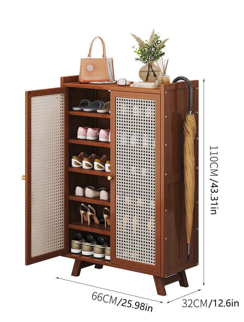 Modern Stainless Steel Shoe Cabinet with Breathable Panel Extendable Bamboo Doors Furniture for Home Hotel for Entry Living Room