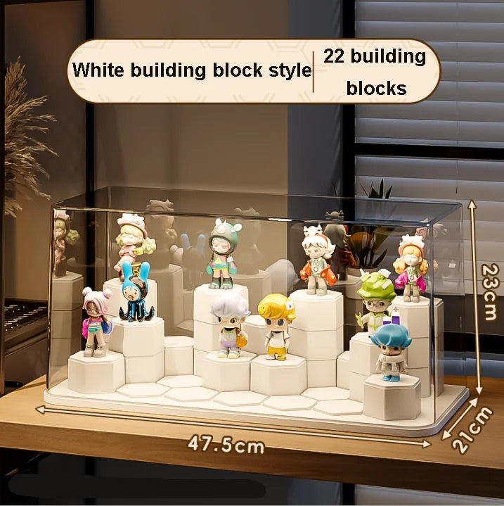 Modern Transparent Dustproof Acrylic Pop Mart Display Box Rectangle Blind Box Storage Stand PET Plastic Toy Building Tools