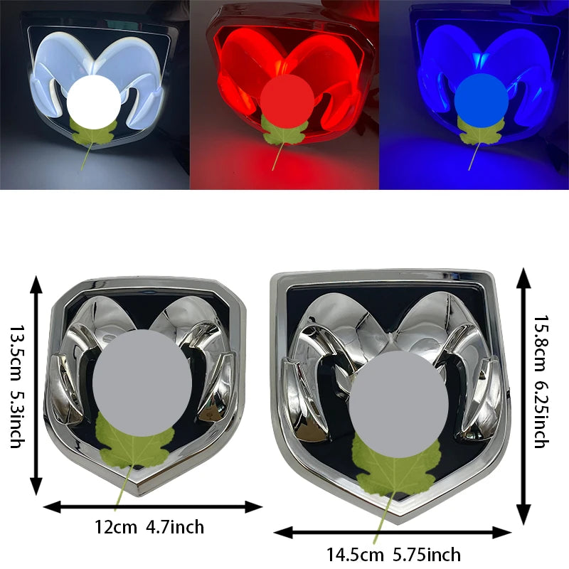 Car Grille 4D Logo LED Emblem Light for Ram Emblem White Blue Red Led Rear Front  Badge Tailgate Sticker Lamp Accessories