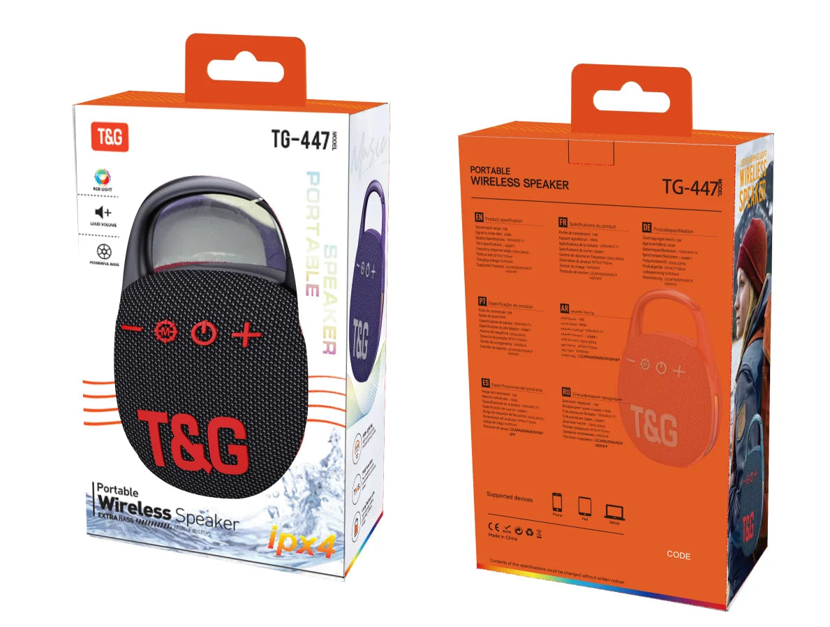 LED Flashing Light TG-447 Wireless Speaker 1200mah 5W Speaker Portable Mini Loudspeaker with Hook Blue Tooth TWS TF FM AUX USB