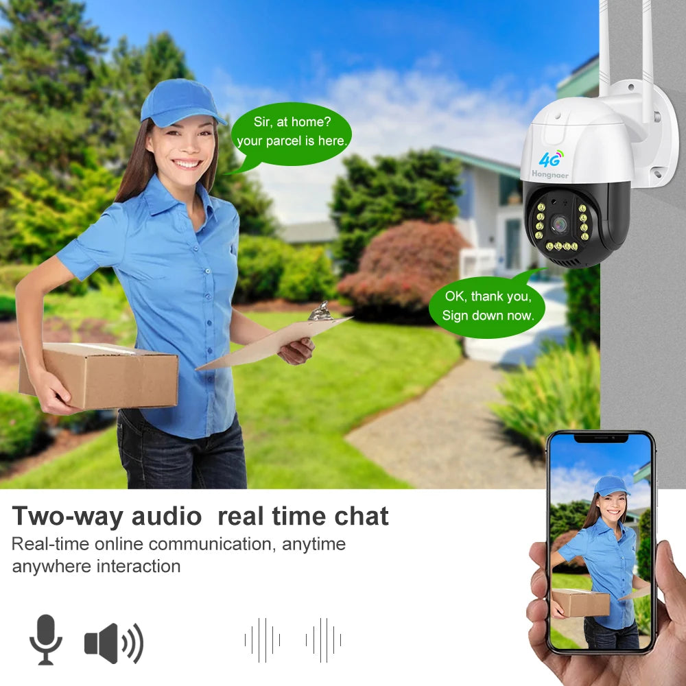 Hongnaer 3MP Wireless 4G LTE Surveillance Network CCTV Smart Security Camera 360 Outdoor IP PTZ V380 Pro 4G Sim Card CCTV Camera
