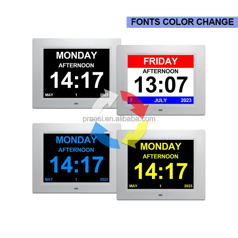 Pros 8" LED Analogue Dementia Clock Auto DST Digital Calendar Alarm Clock Date Time Day Week Medication Reminders Custom Alarms