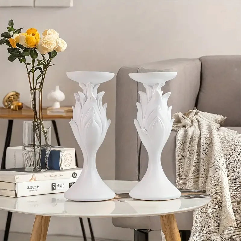 Elegant White Floral-Shaped Resin Candle Holders Artistic Candle Stands Handcrafted Resin Crafts
