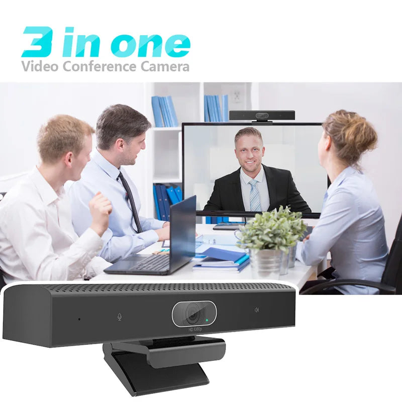 Video Conference Soundbar 2K HD Camera with Speaker and Microphone 3 in 1 Design USB Webcam for Small Size Mini Conference Rooms