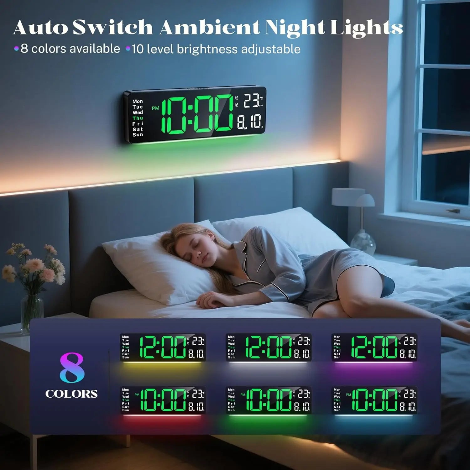 Brauthon 16\" Large Digital Classroom Clock LED Wall Clock with Remote Control Plastic Material Date Week & Alarm Features