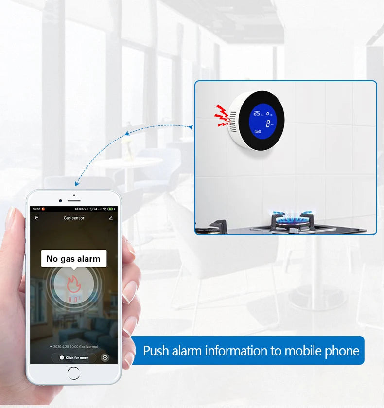 Tuya Wifi Smart Natural Gas Alarm Sensor With Temperature Function Combustible Gas Leak Detector