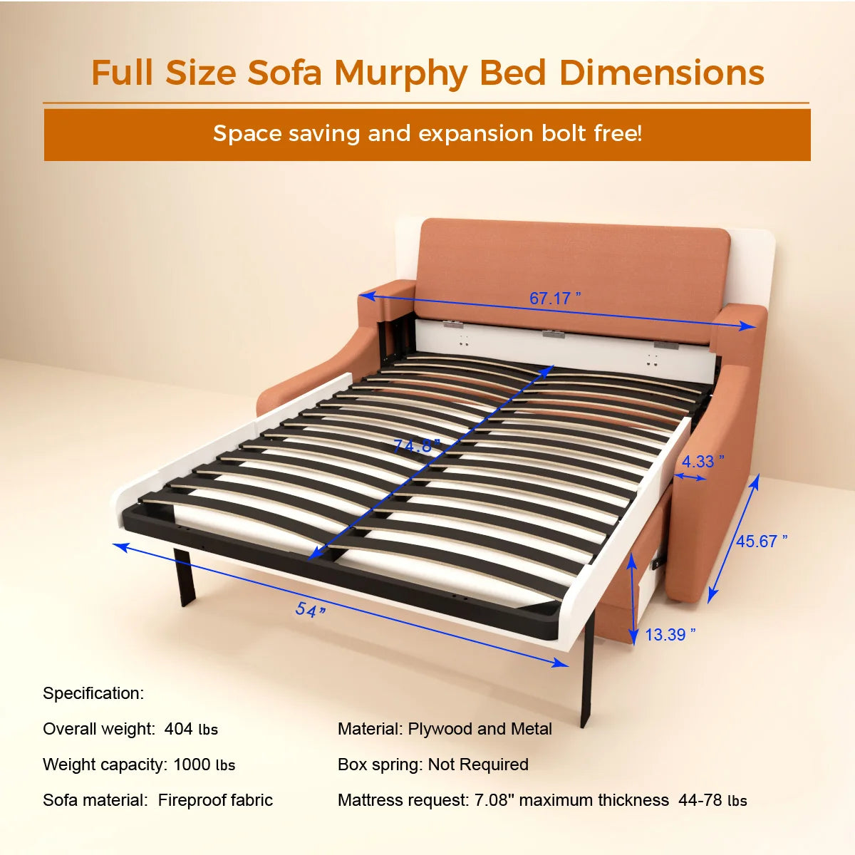 Modern Transformable Folding Sofa Wall Bed Space-Saving US Stock Bedroom Furniture with Wood Panel Style