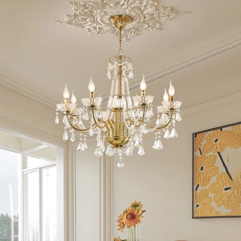 French Modern Retro Luxury Crystal Chandelier for High-End Villa Steel Ceiling Mounted for Living Dining Bedroom AC Zhongshan
