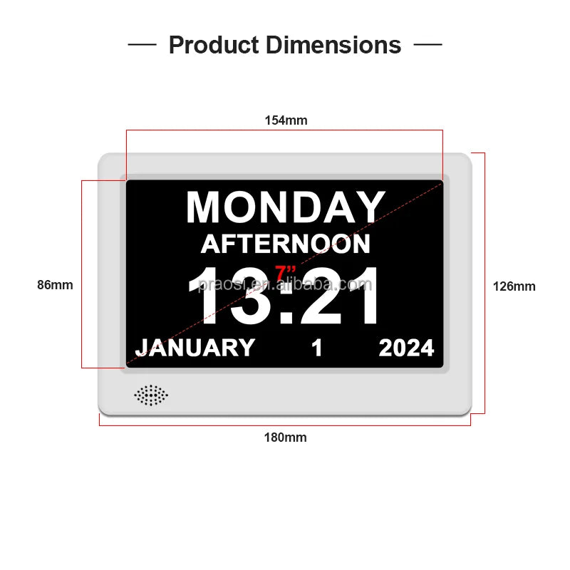 2025 Pros China Hot Sales 7 Inch Digital Alzheimer Azan Clock for Dementia Memory Loss Electronic Desk Clock 24 Alarms Remote