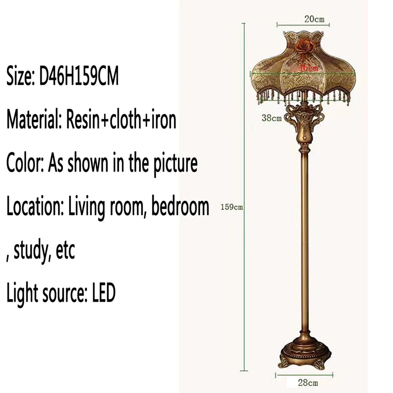 European Floor Lamp Luxurious Living Room Bedroom Study Villa Hotels LED Retro Creativity Floor Lamp Next to Sofa