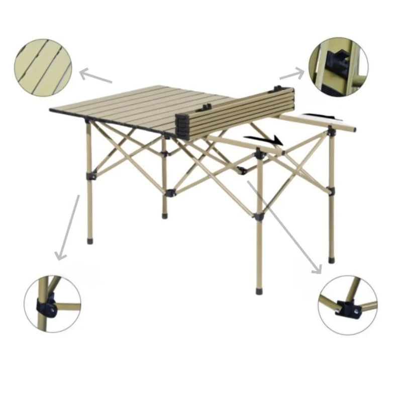 Modern Design Portable Folding Carbon Steel Picnic Table for BBQ Camping Tours-Outdoor Egg Roll Egg Roll Wood