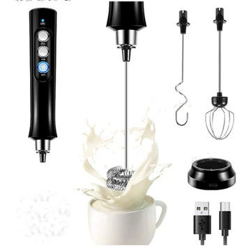 Multifunctional 3 Speeds Adjustable Milk Foam Maker 3 HeadsElectric Mixer Egg Beater Usb Rechargeable Handheld Milk Frothe