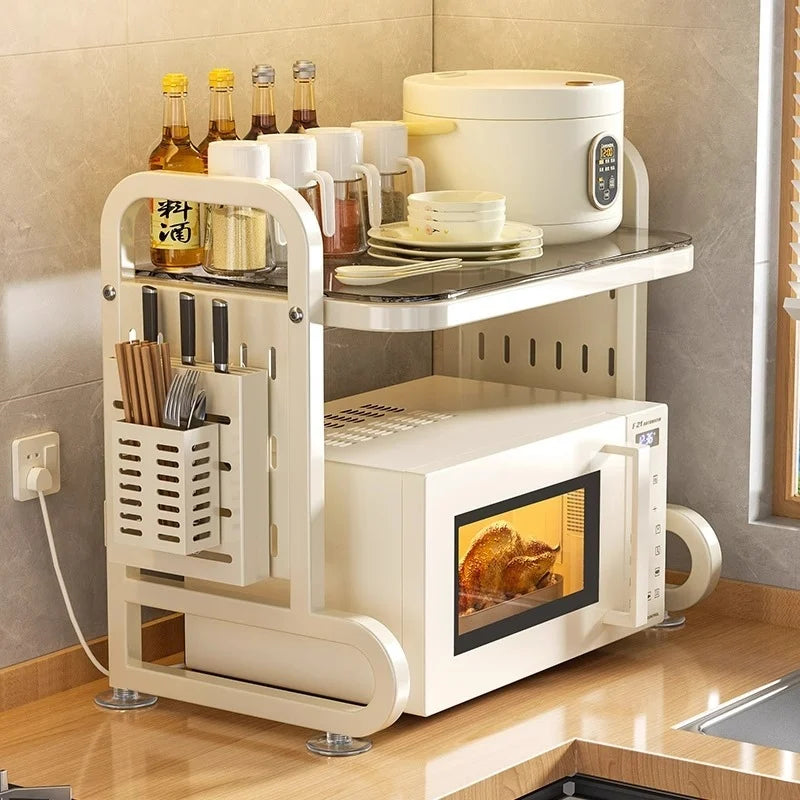 Metal Kitchen Microwave Oven Spice Storage Shelf Storage Rack Coffee Bar Station Baker Racks For Kitchen Plates, Pans And Pots