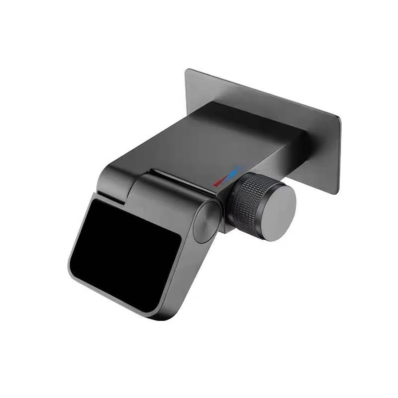 Concealed Hidden Wall Mount Bathroom Sink Faucet with Digital Display Folding Hot Cold Basin Washbasin Single-Hole Sense Faucet