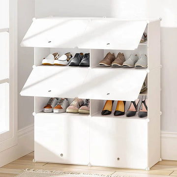 Modern Style 2 Columns and 7 Layers Portable Diy Plastic Shoe Storage Cabinet Double Layer Shoe Rack