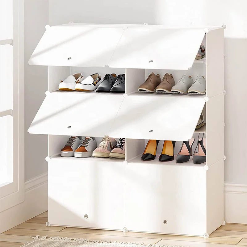 Modern Style 2 Columns and 7 Layers Portable Diy Plastic Shoe Storage Cabinet Double Layer Shoe Rack