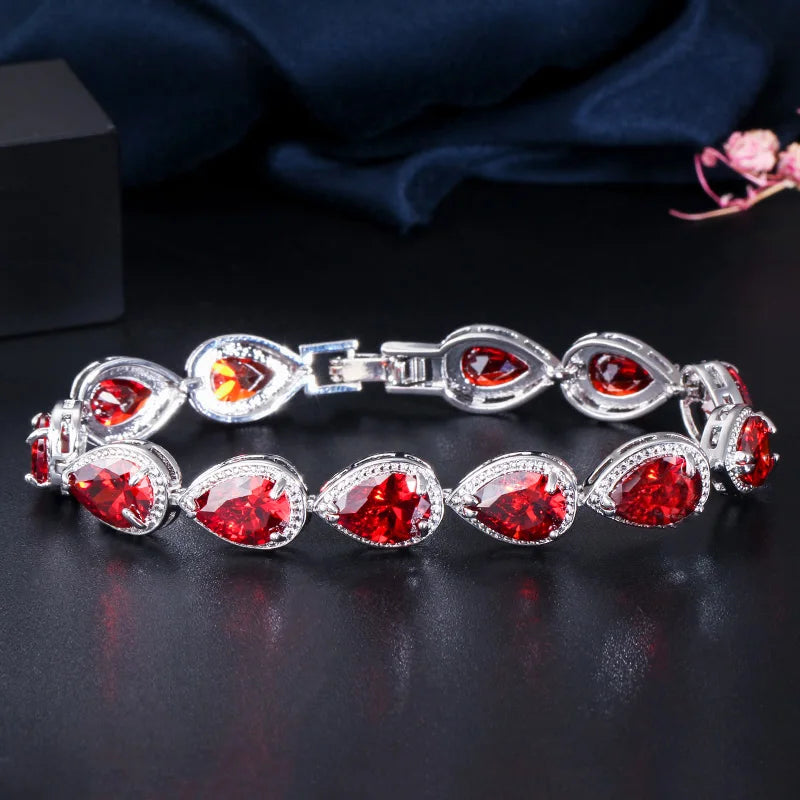 5 Colors Bangle Jewelry Cubic Zirconia Tear Drop CZ Stone Women Luxury Tennis Bracelet for Bridal Wedding Costume Accessories
