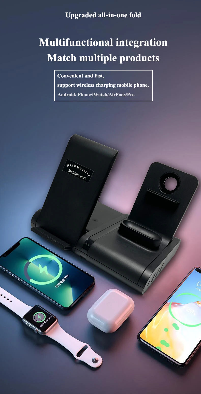 NULIKE Foldable Wireless Charger Stand 15W PD 5V/3A 7-in-1 Multi-Functional Laptop Earphones More Devices Wireless Charger