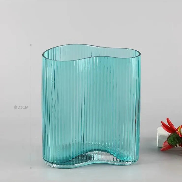 Wholesale Striped Design Modern Glass Vases Latest Modern Design Art Recycled Striped Glass Vase for Home Decoration Floor Vase