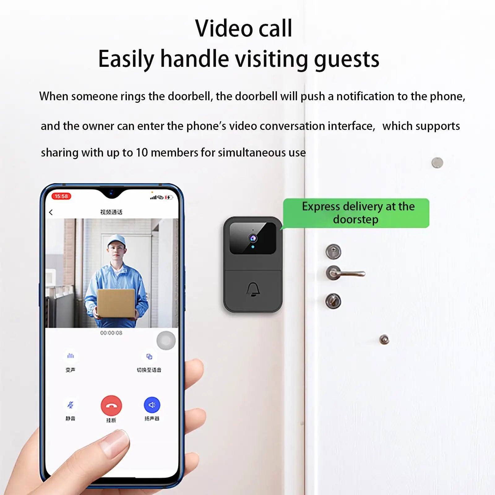 WiFi Outdoor Video Doorbell with Waterproof Battery Intercom Smart Life Wireless Doorbell Camera