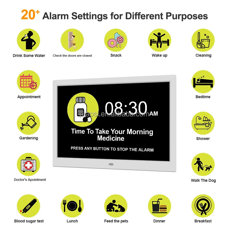 Pros 15 Inch Digital Calendar Day Clock Large Display Analogue Seniors Dementia Clock Auto DST Medication Reminder Custom Alarms