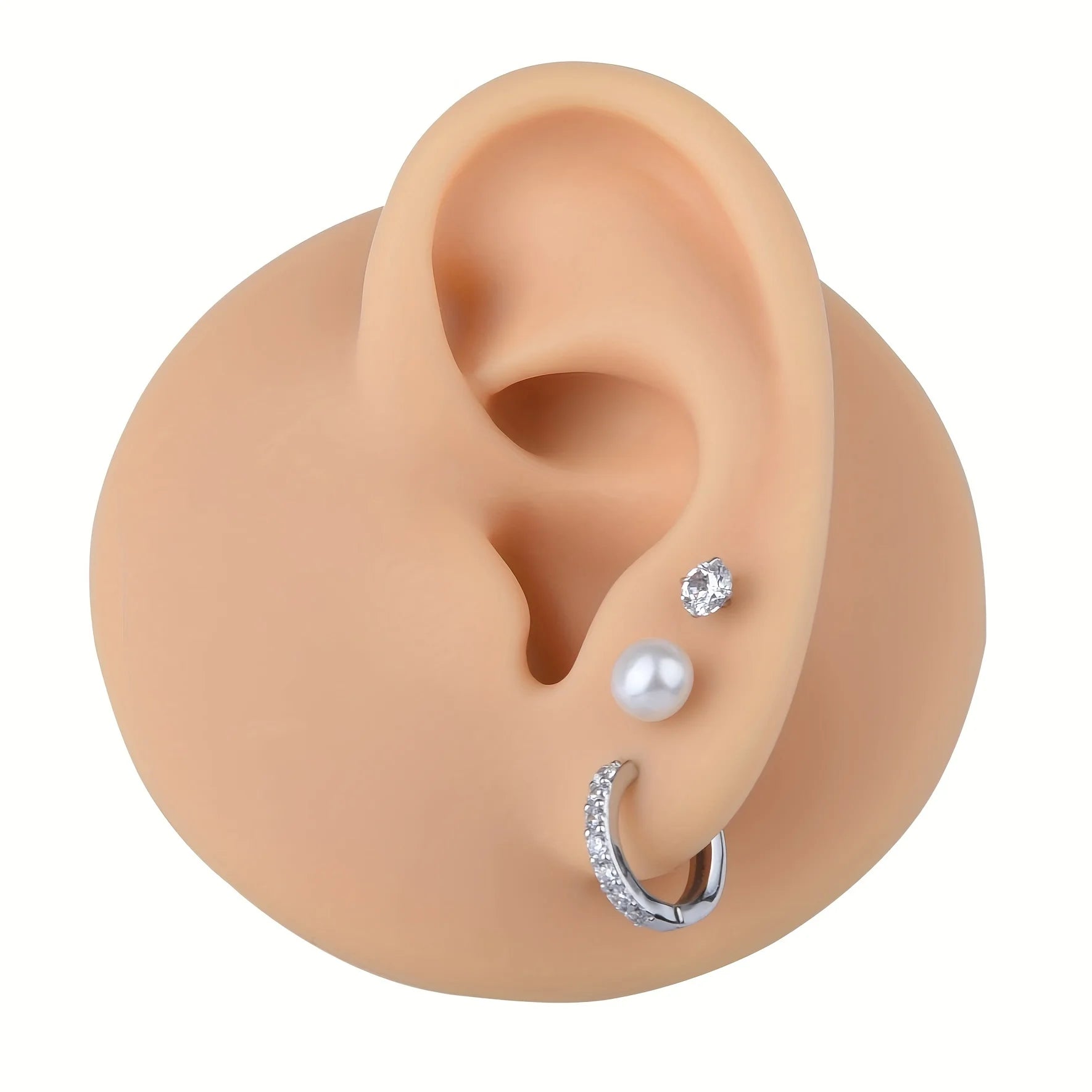 3Pairs Fine Jewelry Earings Set for Women 925 Sterling Silver CZ Freshwater Pearl Earrings Cartilage Studs Hoop Earring