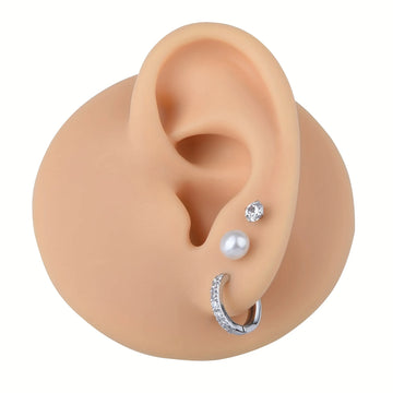 3Pairs Fine Jewelry Earings Set for Women 925 Sterling Silver CZ Freshwater Pearl Earrings Cartilage Studs Hoop Earring