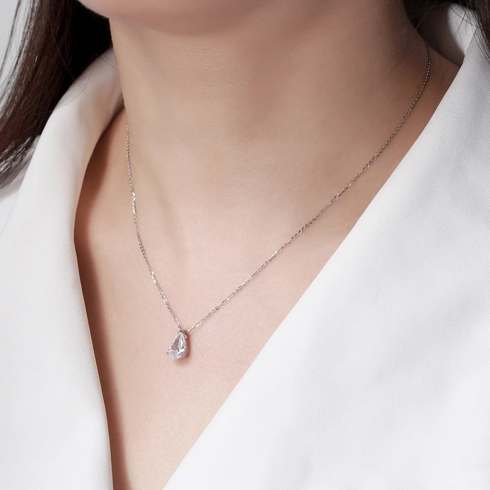 RINNTIN APN10 USA Local Stock Classic Design Pear Cut Cubic Zirconia Pendant Necklace 925 Silver Jewelry for Women Fine Jewelry