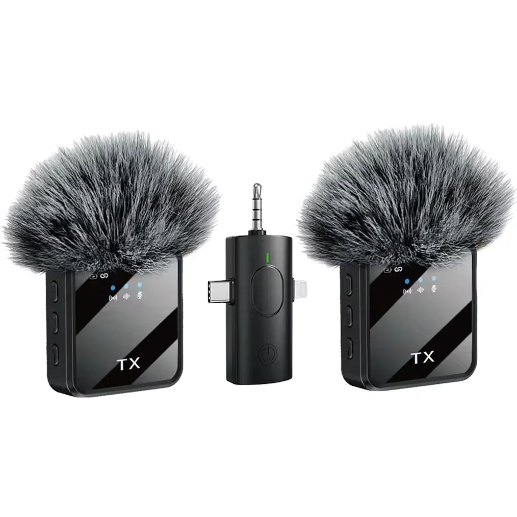 Portable Dual Mini Wireless Microphone 3 in 1 USB C MIC Noise Canceling Tiny Lavalier for Video Recording TikTok