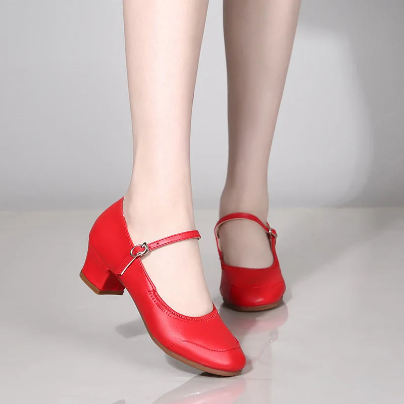 50%OFF Shoes Latin Dance-Shoes for Ladies Modern Tango Dancing  Square Heels Red Salsa Shoes Closed Toe Rubber Sole