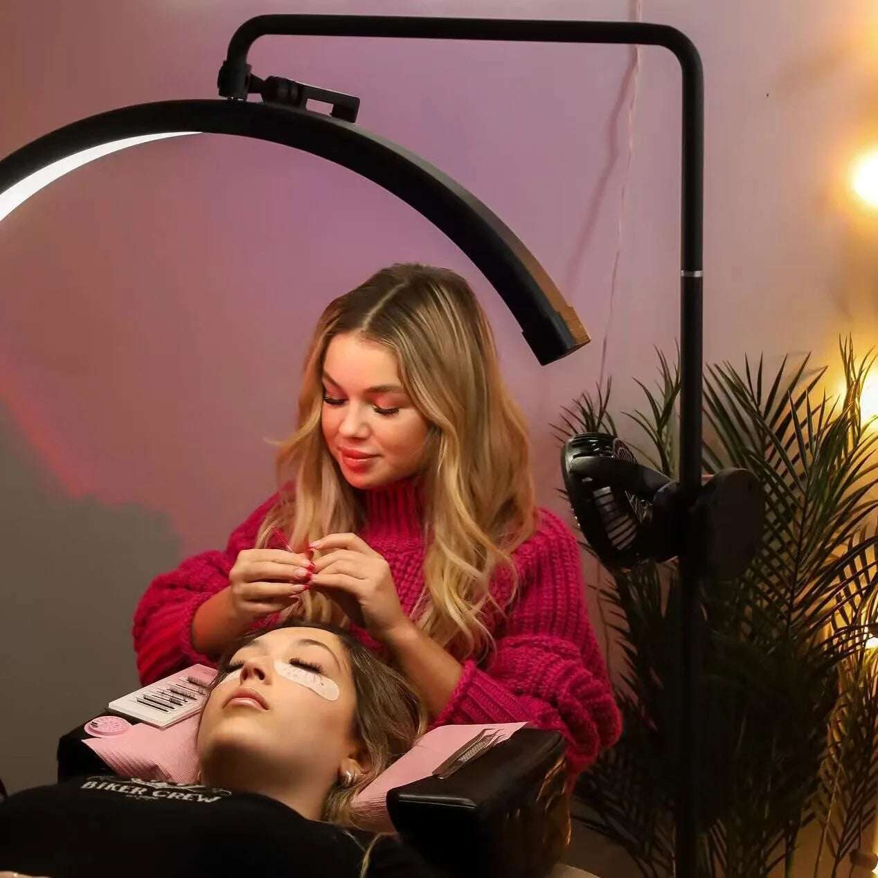 FOSOTO Professional Beauty Half Moon Floor Lamp Moonlight Lamp with Tattoo Phone Holder Photographic Lighting for Lash Extension