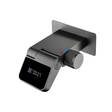 Intelligent Digital Display Concealed Bathroom Faucet Brass Wall-Mounted Folding Waterfall Hot Cold Basin Faucet Thermostatic