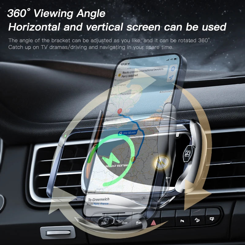 New Fashion 15w Smart Sensor Car Mount Abs Car Phone Holder Wireless Charging Cell Phone Holder With Magnetic Charging Head