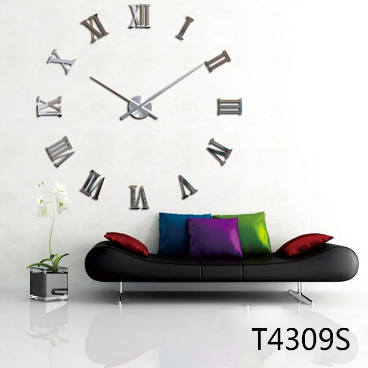 ATOMIC Wall Clock Mirror Wall Sticker Clocks Home Decor Quartz Modern big size clock with 3D Roman Numbers and long hands