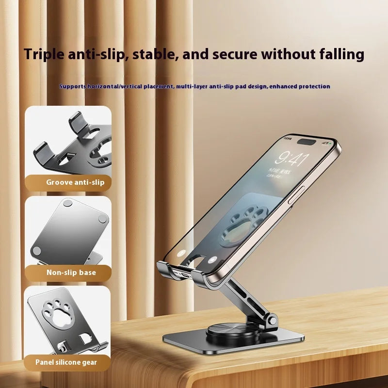 Portable Foldable Metal Phone Tablet Stand Rotatable Bottom Flexible Live Streaming Cooling Device Lazy Person's Desk Support