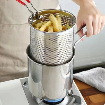 Stainless Steel Oil Fryer Frying Basket Household Tempura Mini Oil Pot Temperature Control Deep Pot Filter Kitchen Gadget