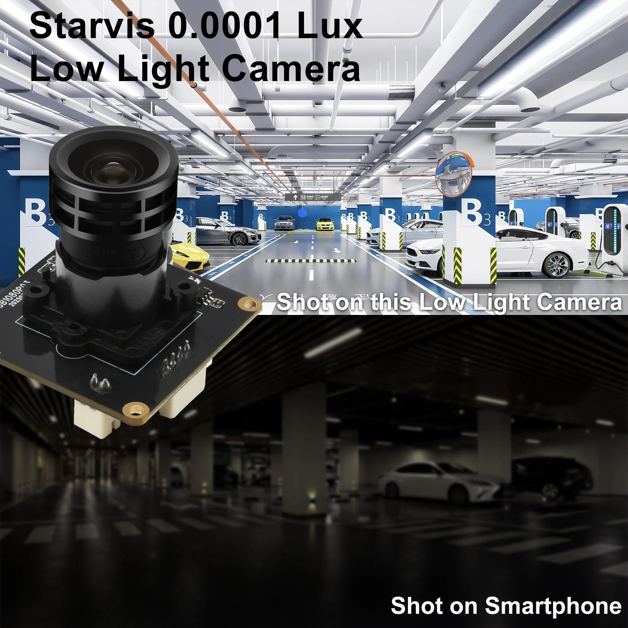 ELP Starvis HDR H.264 USB Camera Module 0.0001 Lux Star Black Low Light 1080P Webcam Module with F1.0 Aperture Lens for Security