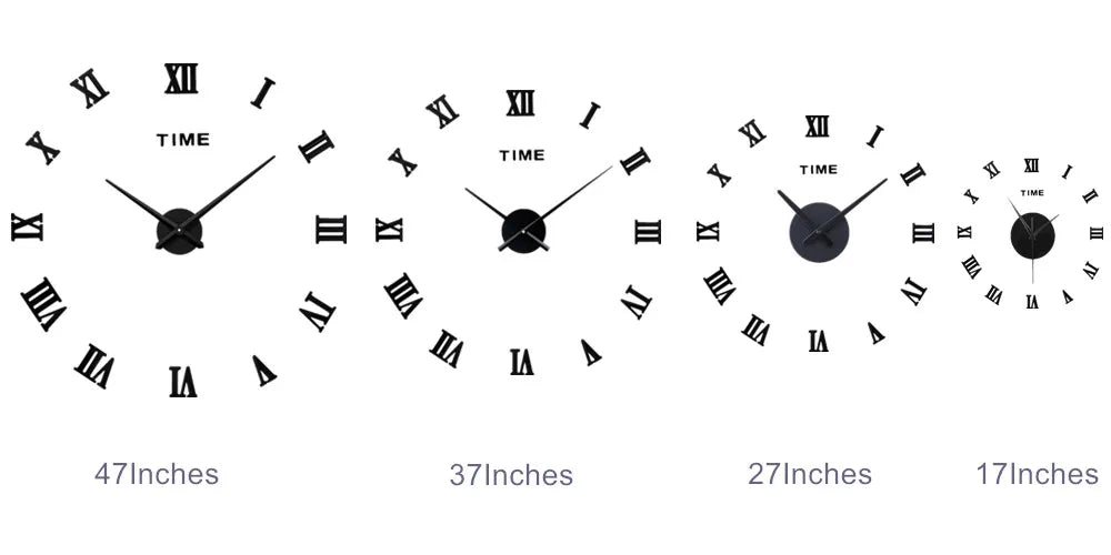 Home Decorative Large Mute Frameless 3d Diy Sticker Roman Numeral Wall Clock for Living Room