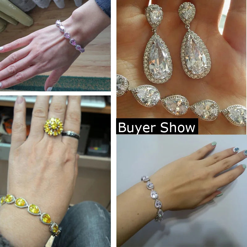 5 Colors Bangle Jewelry Cubic Zirconia Tear Drop CZ Stone Women Luxury Tennis Bracelet for Bridal Wedding Costume Accessories