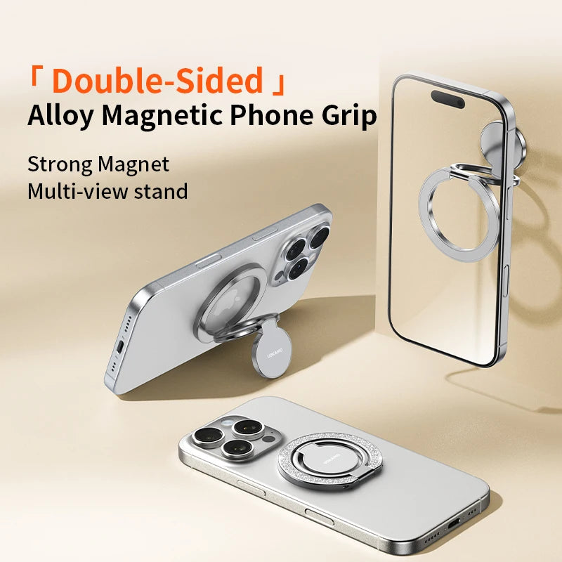 Dual-Sided Magnetic Ring Stand for iPhone 12/13/14/15/16/17 N52 Magnet Zinc Alloy Foldable Kickstand Holder for MagSafe Devices