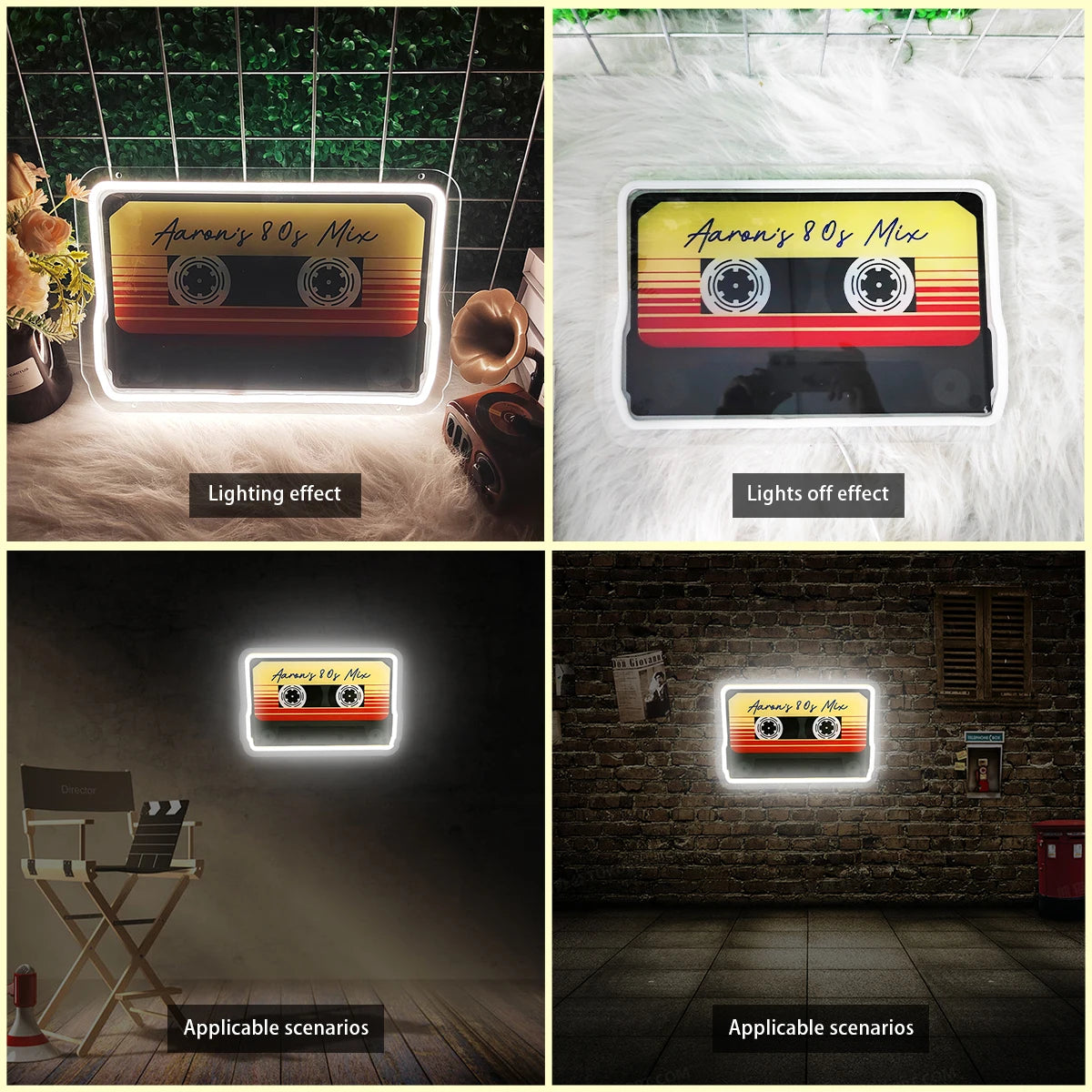 Neon Sign LED Tape Record Player for Home Office Company Party Bar Neon Lights Atmosphere Room Decorative Lighting