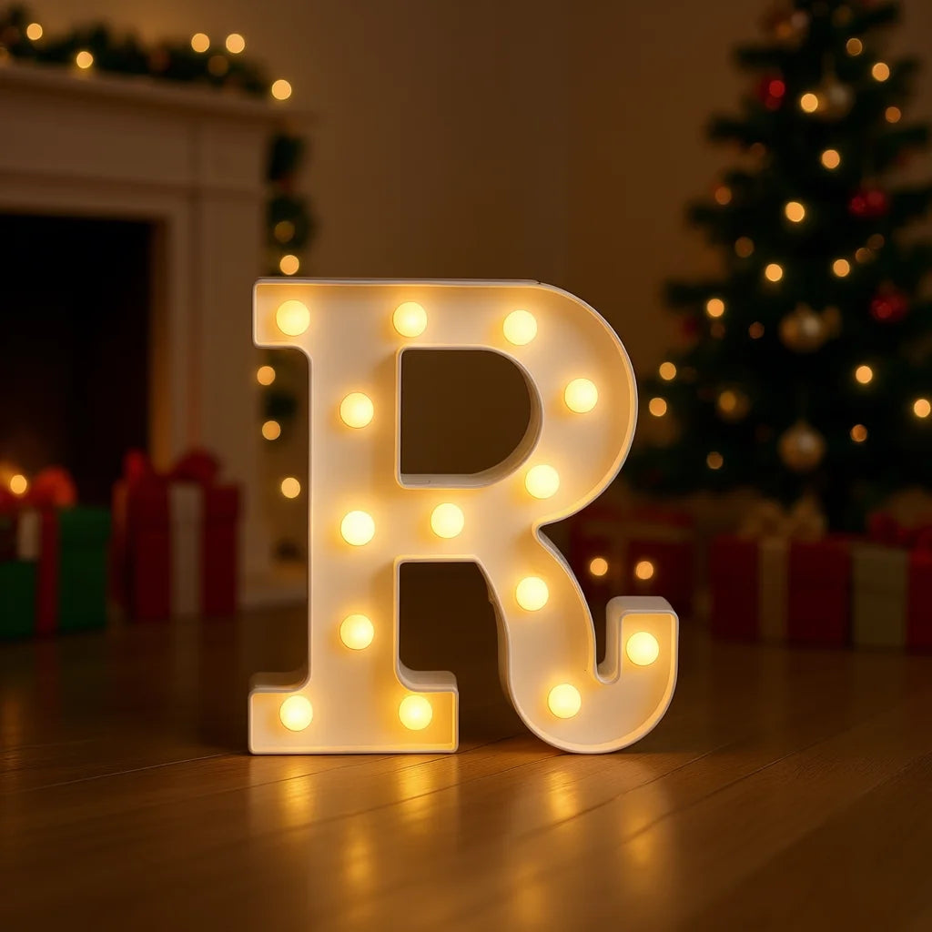3D LED Alphabet Letter R Decorative Lighting Spotlight Lamp with Soft Warm White Light, Plastic Material, Battery Operated, Butt