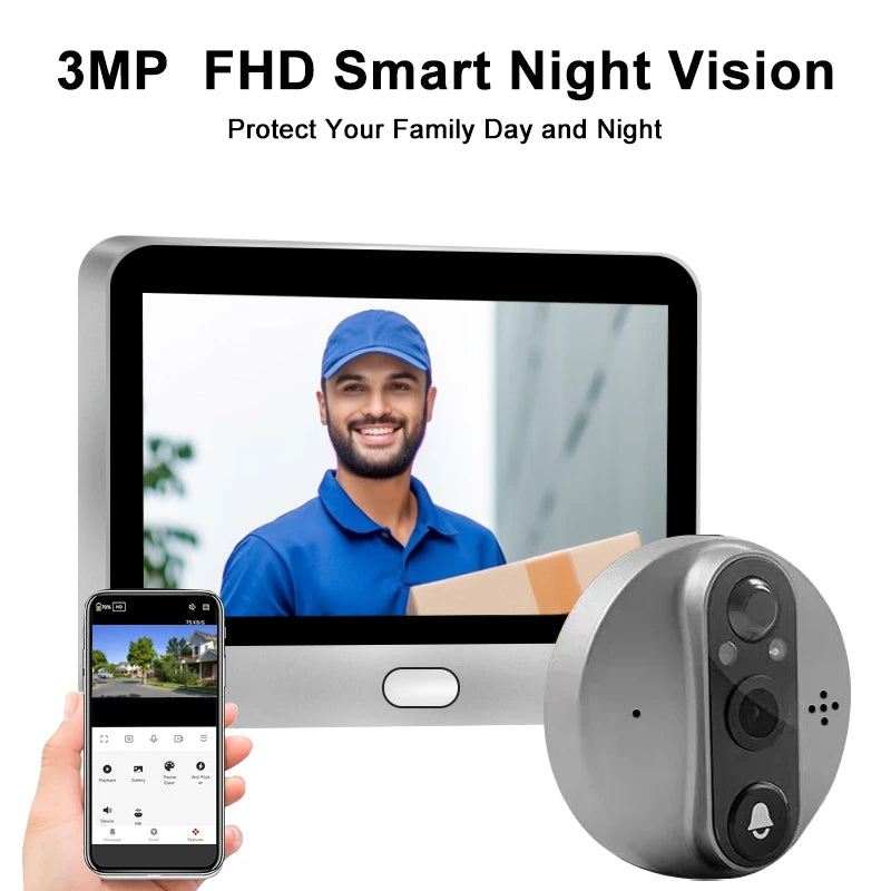 Mini Smart Life App 3MP 140° Wide View Angle 2.4Ghz Wifi Magic Door Peephole Eye Camera Digital Door Viewer Doorbell