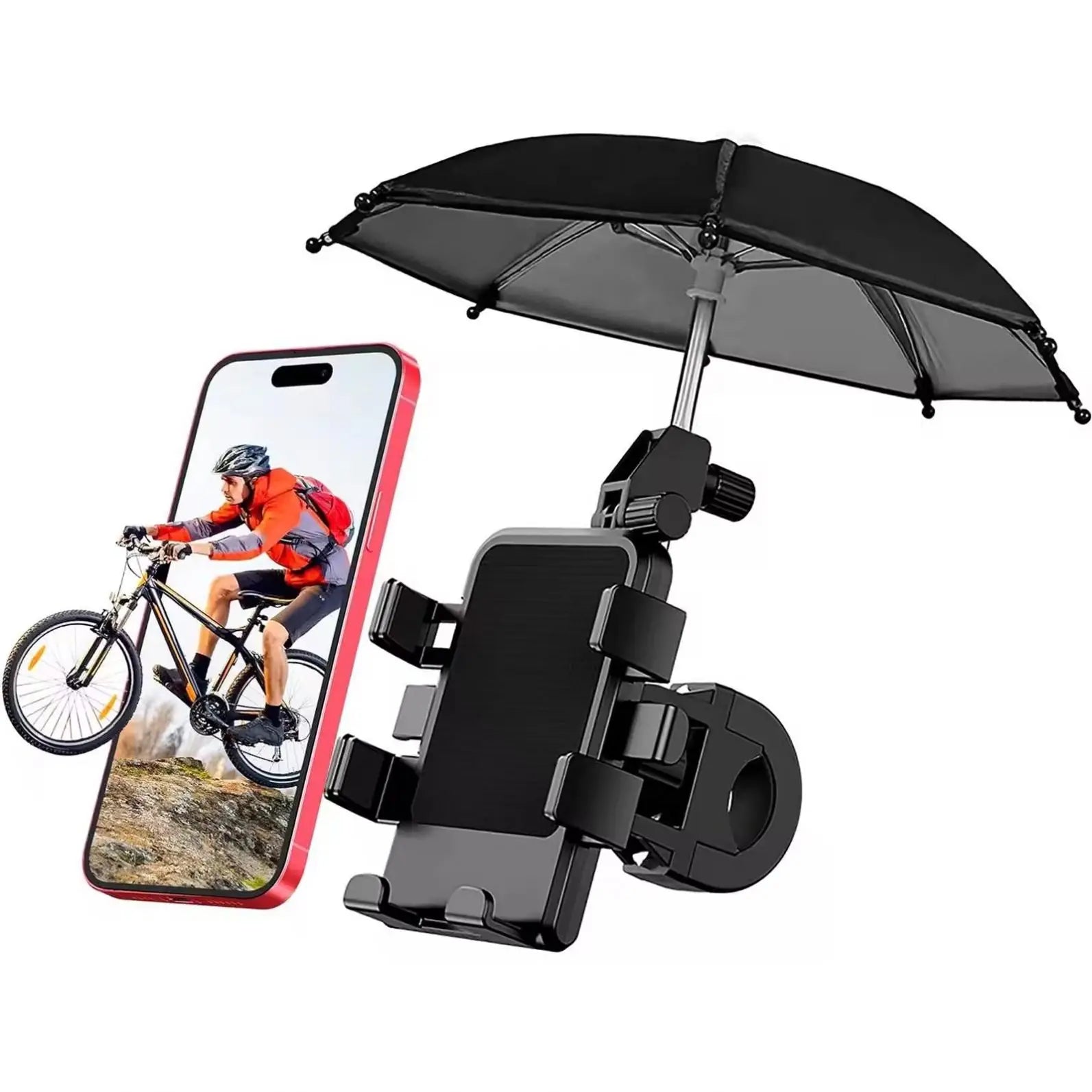 360 Rotation Electric Bicycle Bike Motorcycle Rainproof Sunshade with Umbrella Charger Phone Holder for Mobile Devices