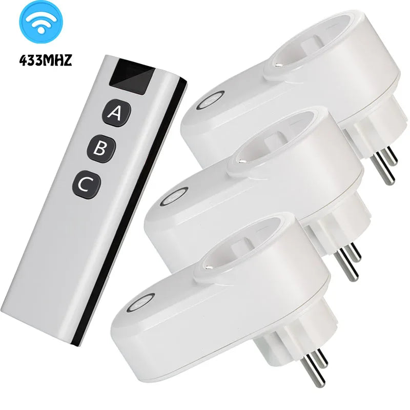 Wireless Remote Control Switch Electrical Outlet Smart EU Wall Socket and 433mhz Transmitter 220V 15A Plug for LED/Light/Lamp