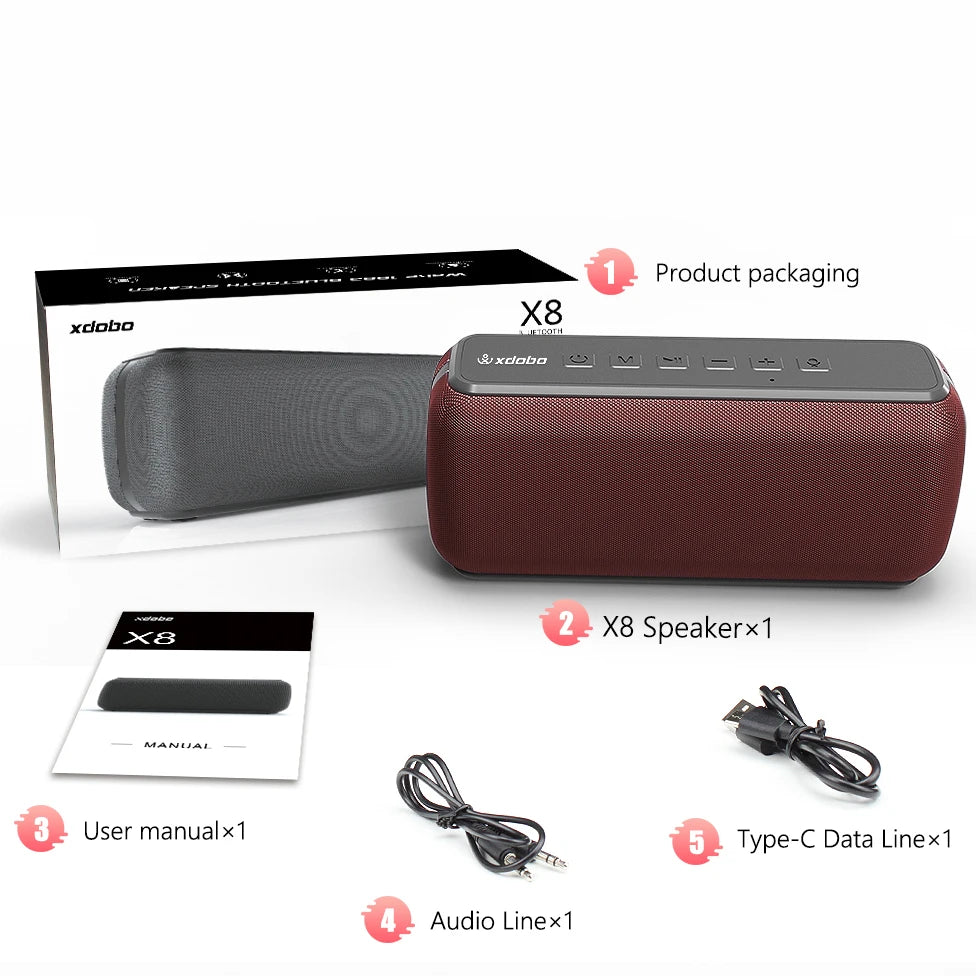 XDOBO X8 60W Powerful Portable Outdoor Wireless  Speaker TWS Home Theater System Music Sound Box Soundbar for TV